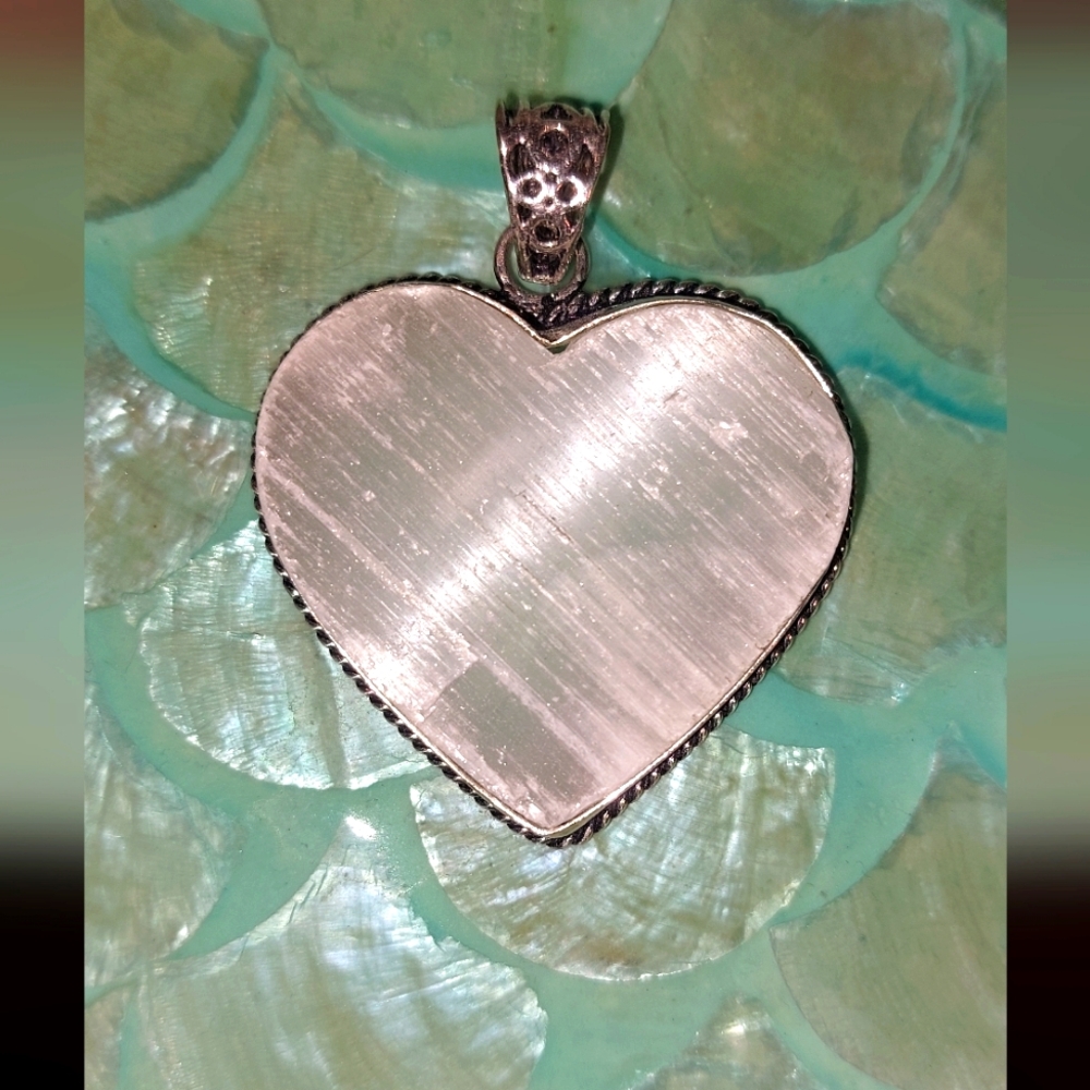 Raw Selenite Heart Shaped Pendant